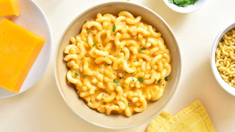 Boxed mac and cheese in bowl  