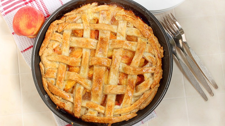 Peach cobbler with lattice topping