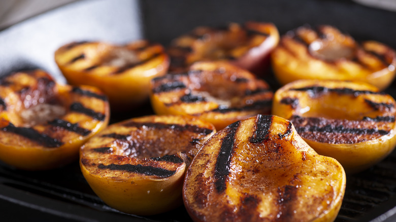 Grilled peach halves