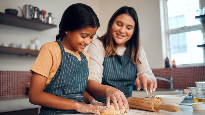 mom and daughter baking