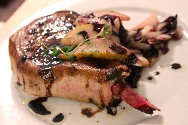 Balsamic Pork Chop with Pears and Radicchio