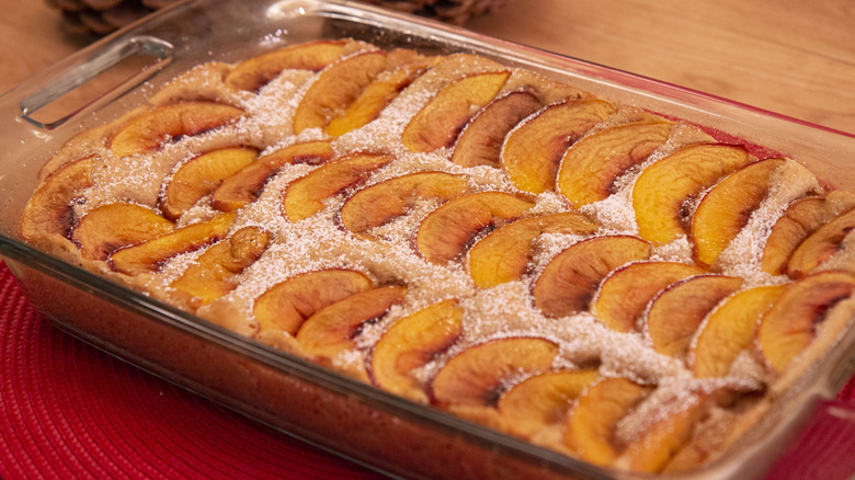 Baltimore peach cake in dish