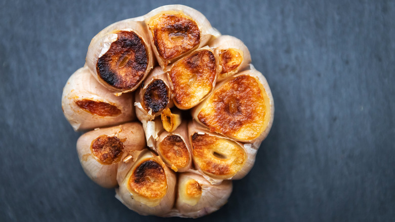 close up clove of roasted garlic 