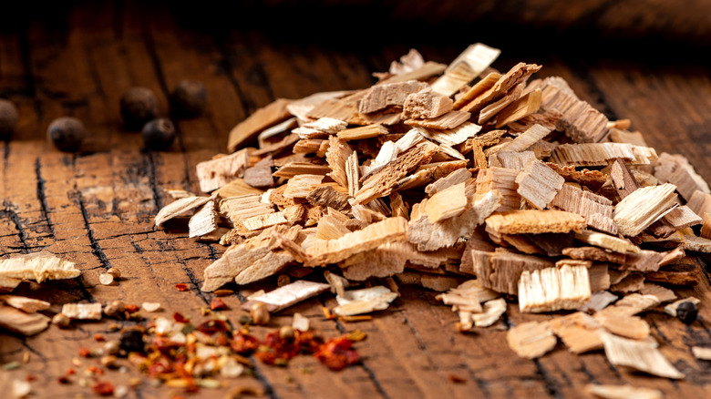 close up wood chips for smoking meats