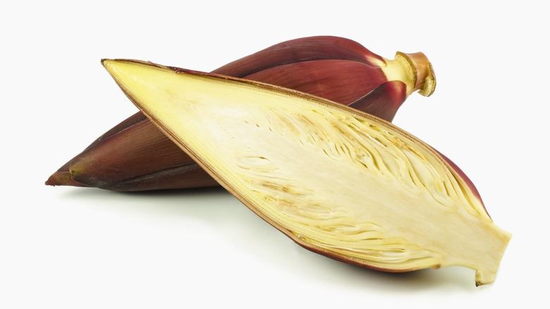 Banana blossom cut in half