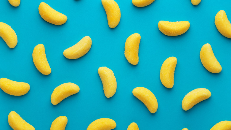 Banana candies on a blue background