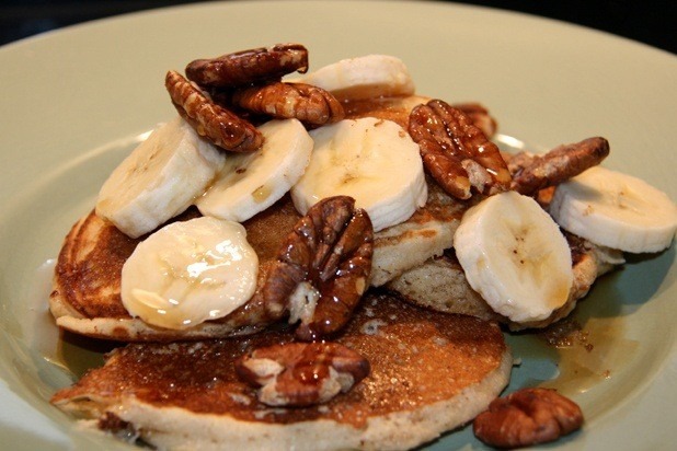 Banana Pecan Corn Meal Pancakes