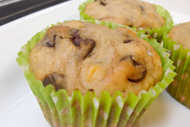 Roasted Banana Chocolate Chip Muffins