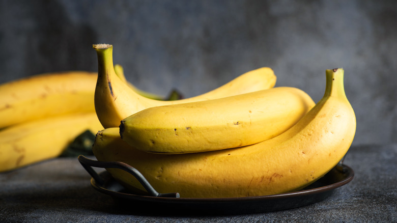 fresh bananas on pan
