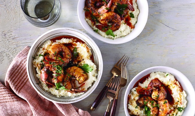 Barbecue Shrimp with Cheese and Bacon Grits