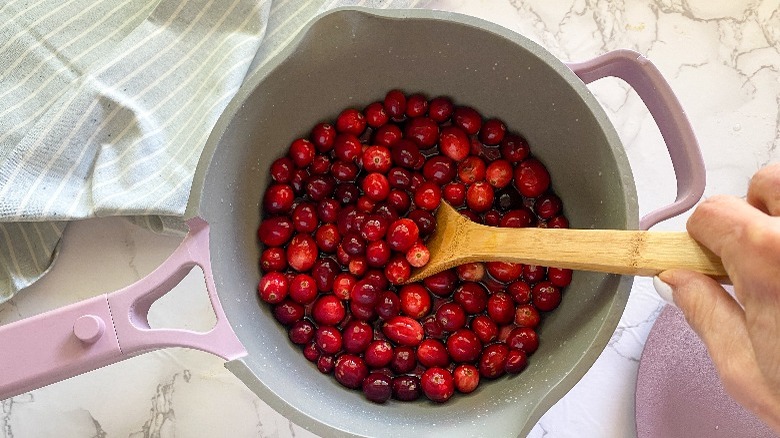 cranberries in pot with water