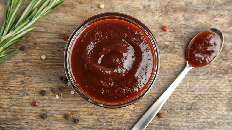 A jar of barbecue sauce