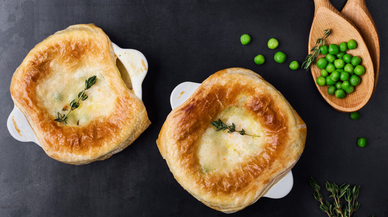 Lobster pot pies and peas