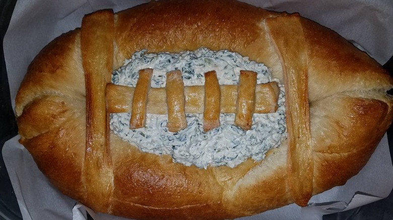 Football bread bowl with dip