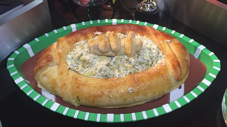 Football bread bowl with dip