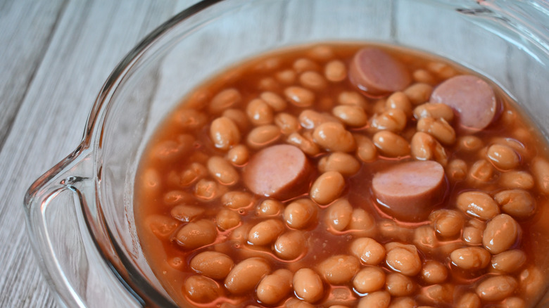 beanie weenies in glass bowl 