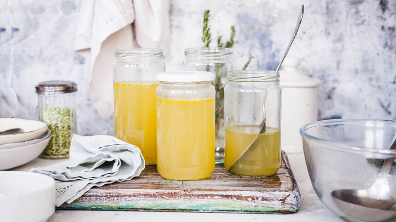 Jars of stock and broth