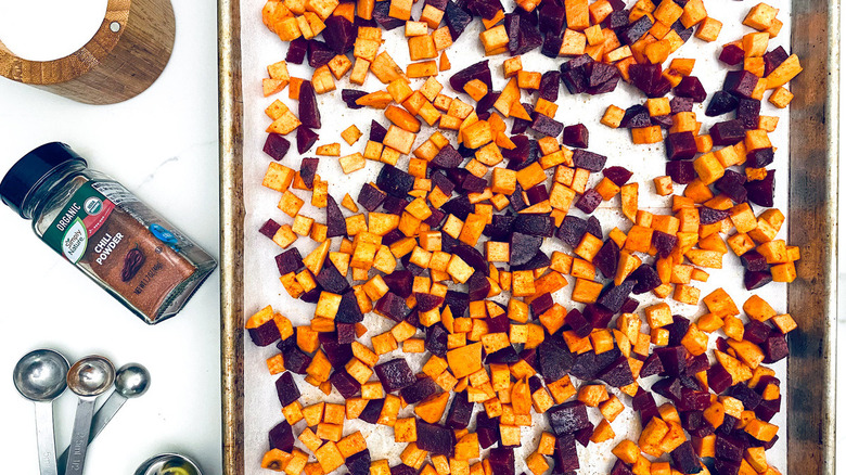 chopped beets and sweet potatoes