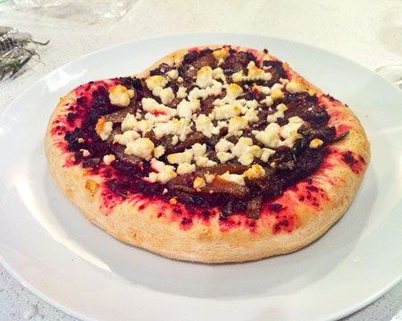 Beet Pizza with Caramelized Onions and Goat Cheese