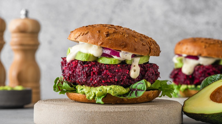 Beetroot burgers on a table