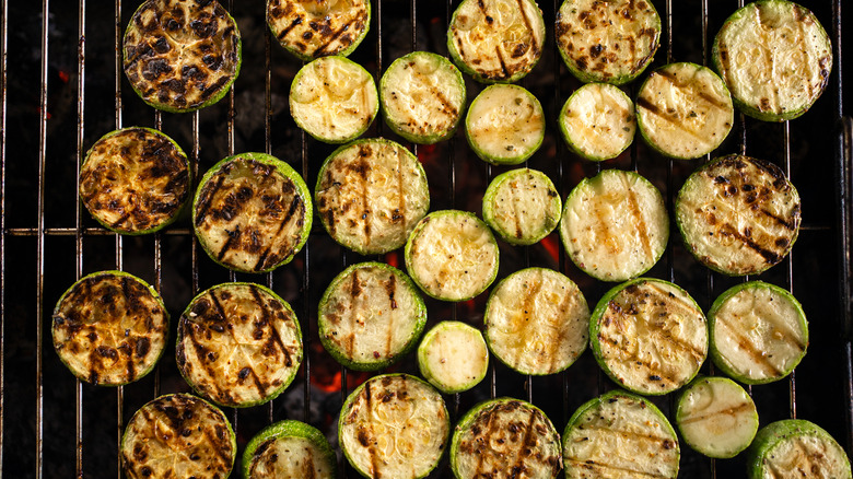 Zucchini rounds on charcoal grill