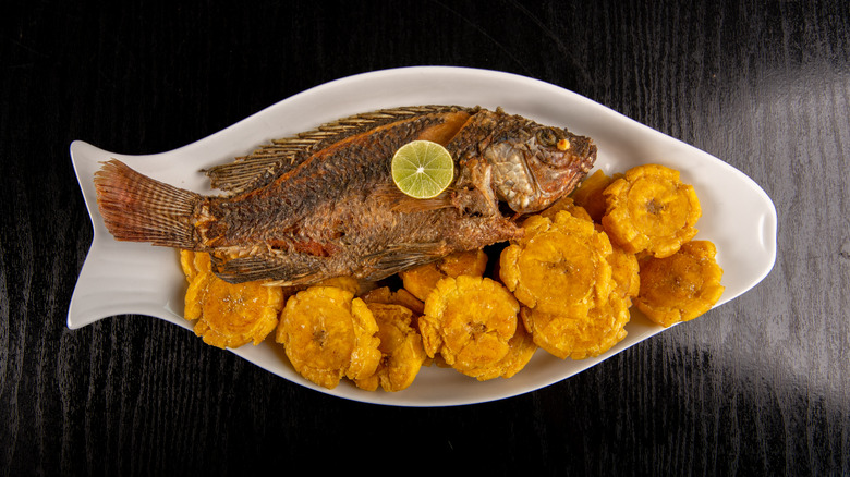 Tostones and whole fried fish