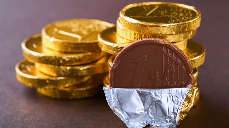 unwrapped gold foil chocolate euros 