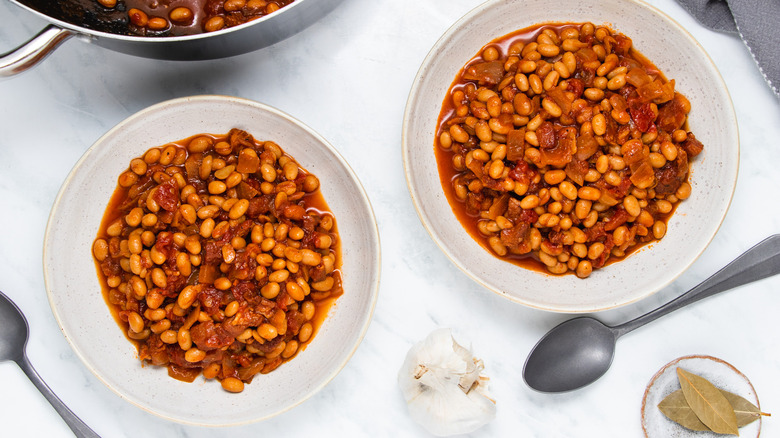 two bowls of baked beans
