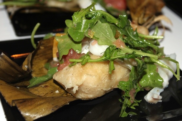 Barbecued Oxtail Tamale with Warm Smoked Hake Salad and Grapefruit Salsa