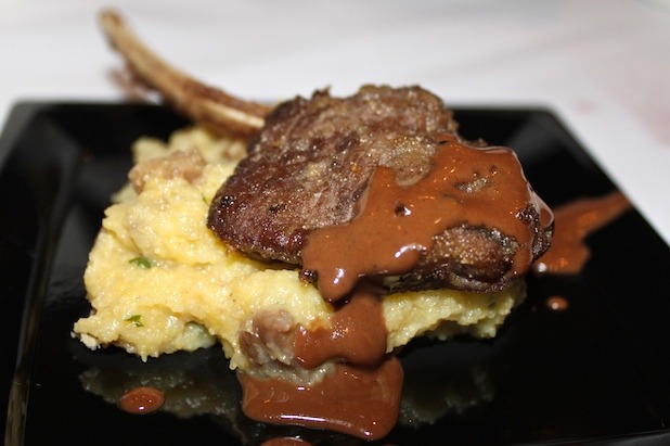 Roasted Rack of Lamb over Chestnut Soft Polenta and Taleggio Cocoa Drizzle