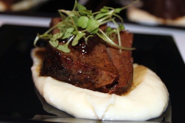 Braised Beef Short Ribs with Parsnip Purée, Sour Cherry Compote and Micro Arugula