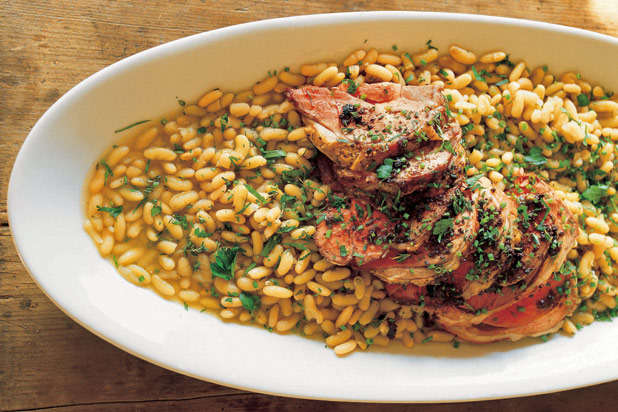 Shoulder of Spring Lamb with Flageolet Beans and Olive Relish