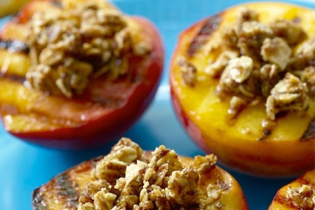 Grilled Peaches with Toasted Almond Granola Topping