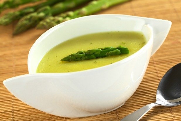 Asparagus Soup with Quail Eggs and Caviar