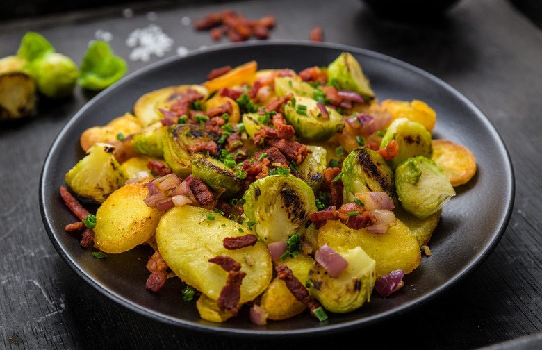 Beer Roasted Potatoes with Brussels Sprouts and Bacon