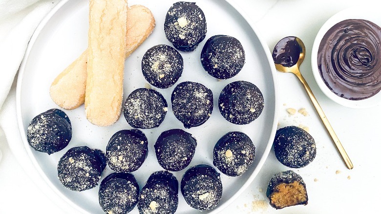 tiramisu truffles on serving plate