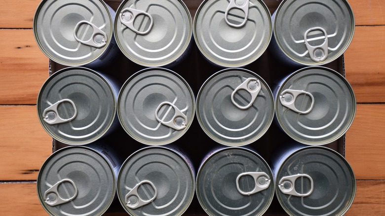 Cans in a cardboard tray