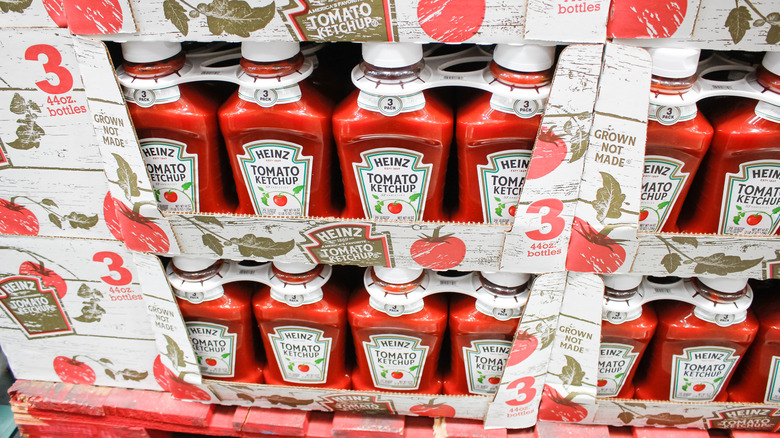 Packs of large ketchup bottles