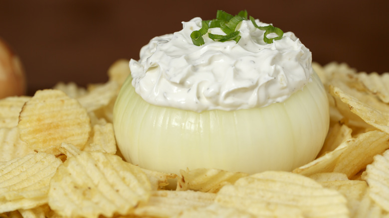 Chips and dip in onion