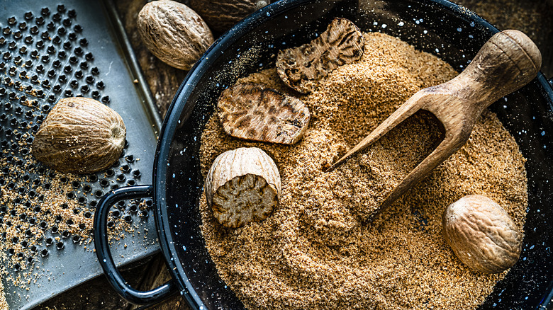 Grated nutmeg in a bowl