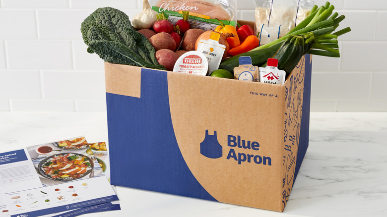 Blue Apron box with ingredients