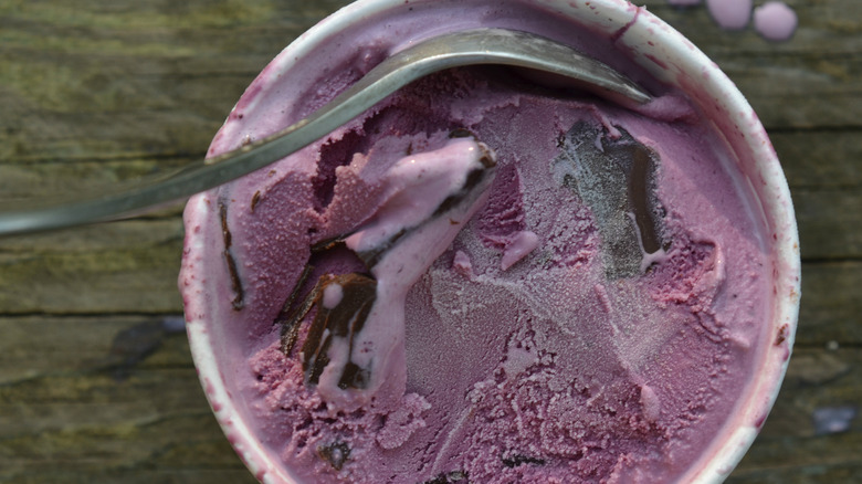 raspberry chip ice cream close up