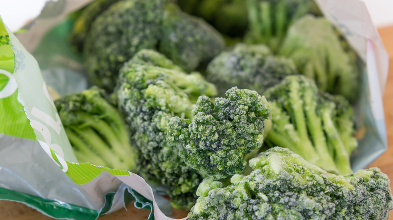 frozen broccoli florets close up