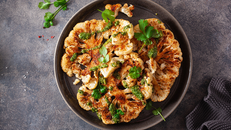 Cauliflower steaks on a plate