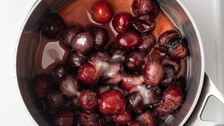 cherries in metal pan