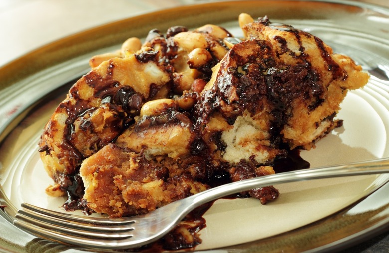 Chocolate Hazelnut-Toffee Bread Pudding with Candied Bacon