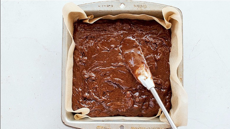 batter in brownie pan