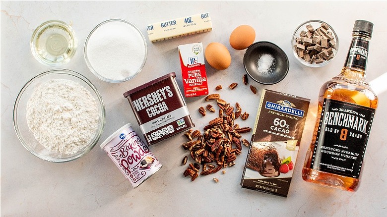 ingredients for bourbon pecan brownies