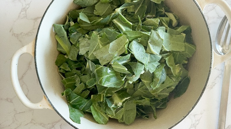 collard greens in large pot