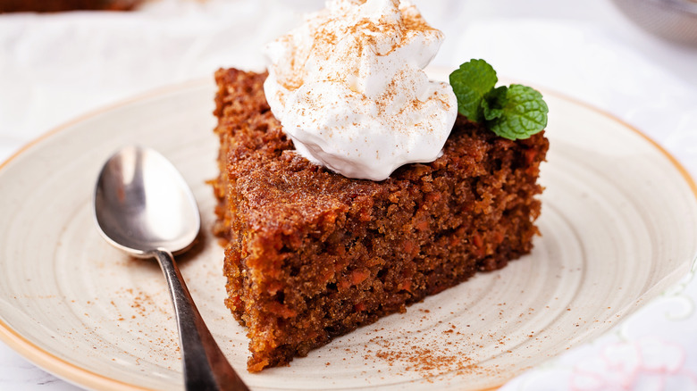 Moist slice of carrot cake.